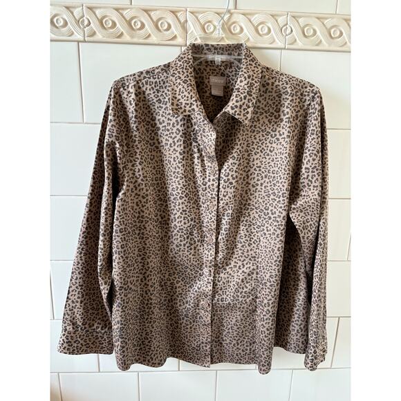 Chicos No Iron Leopard Print Long Sleeve Shirt Blouse Women size 2 or a US 12-14 - Picture 1 of 5
